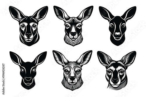 Set of kangaroo head silhouette vector illustration 
