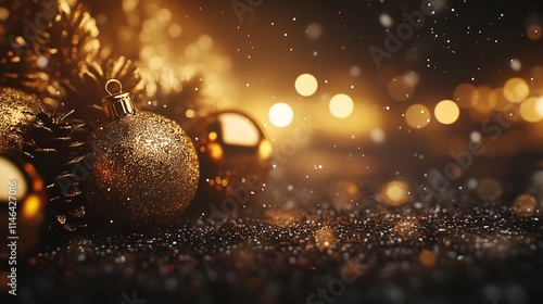  Christmas Background with Golden Decoration photo