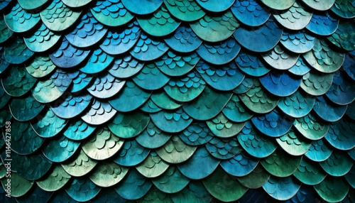Fish scale texture with shimmering blue and green hues for depth