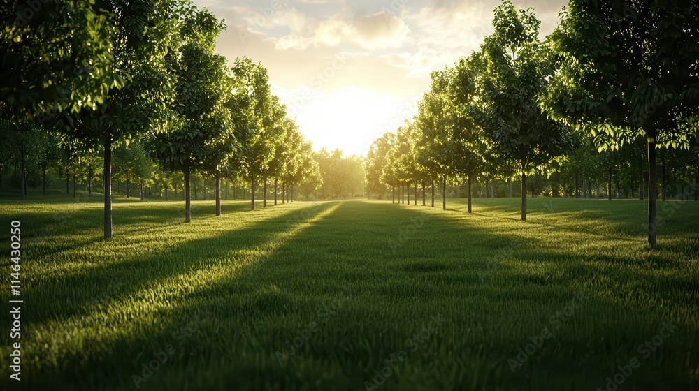 Obraz premium Rows of lush green trees forming a natural landscape, perfect for environmental or park themes imagine oil painting
