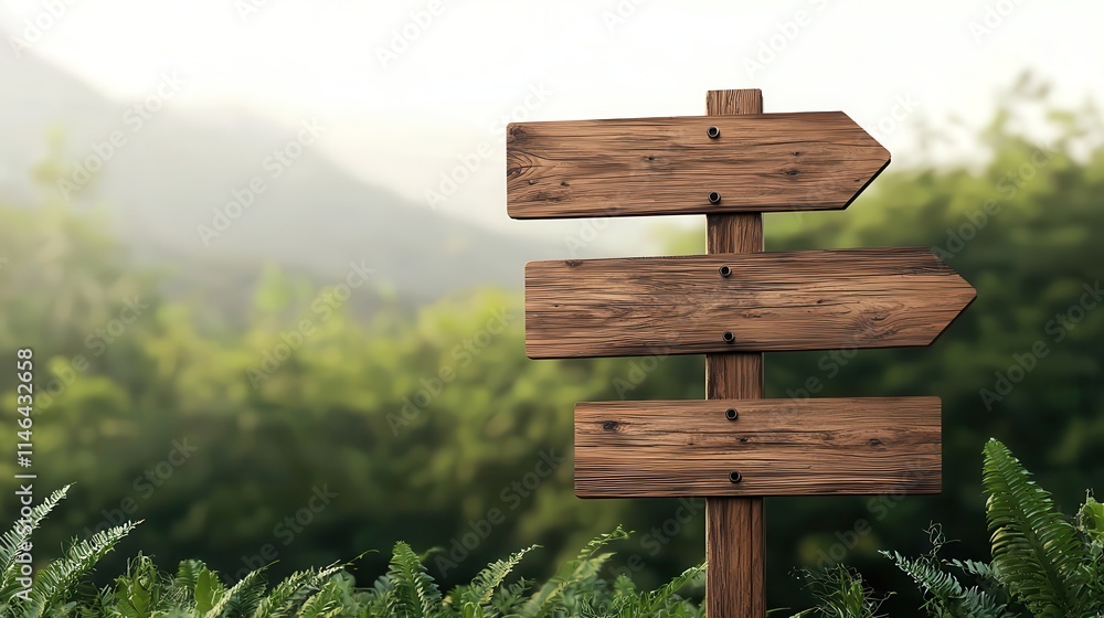 Naklejka premium Rustic wooden signboards with different designs, perfect for nature trails or outdoor settings imagine minimalist vector art,