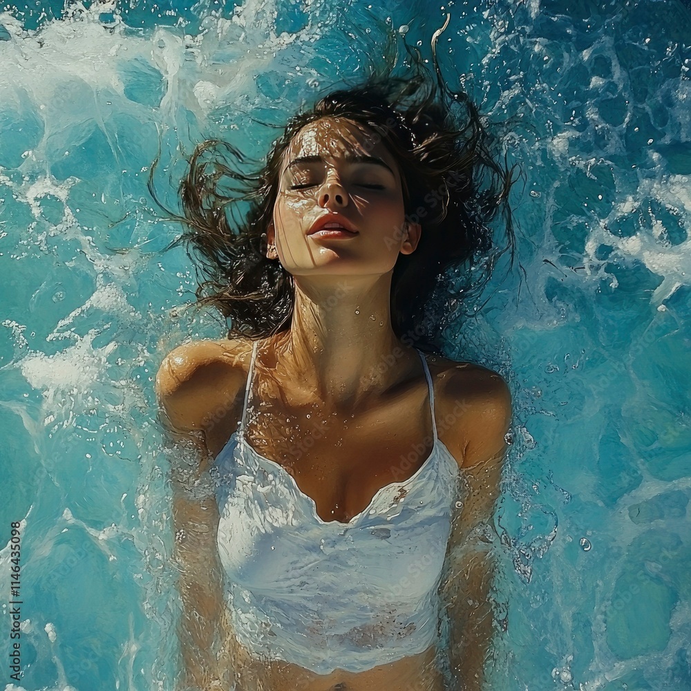 Serene Woman Relaxing in Ocean Water Serene Woman Relaxing in Ocean Water