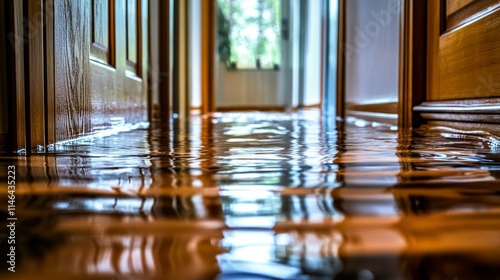 Flooded Hallway After Heavy Rain: Home Interior, Water Damage Restoration, Disaster Response, and Property Repair Concepts