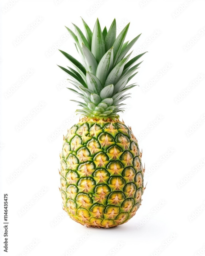 Ripe Pineapple: A vibrant, sun-kissed pineapple stands tall, showcasing its golden-yellow flesh and spiky green crown. A symbol of tropical delight and summer freshness. Ripe Pineapple: A vibrant, sun-kissed pineapple stands tall, showcasing its golden-yellow flesh and spiky green crown. A symbol of tropical delight and summer freshness.