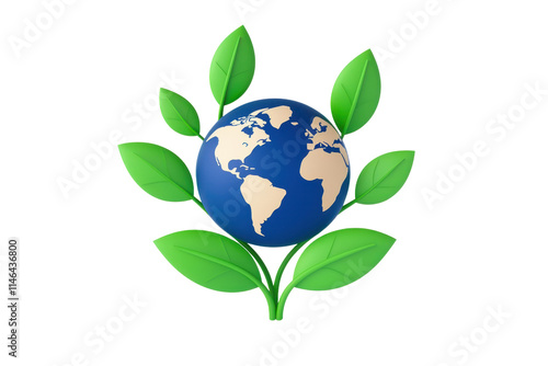 A globe surrounded by green leaves symbolizing environmental awareness and sustainability.