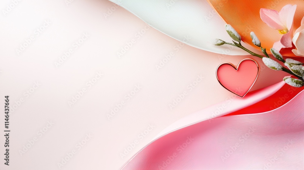 Elegant Floral and Ribbon Arrangement with Soft Pink Background Elegant Floral and Ribbon Arrangement with Soft Pink Background