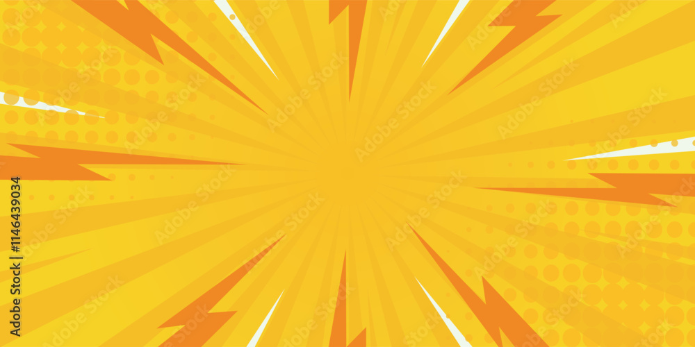 Bright orange pop art comic sunburst effect background with halftone. Cartoon abstract vector background. Suitable for templates, sales banners, events, ads, web, and pages Bright orange pop art comic sunburst effect background with halftone. Cartoon abstract vector background. Suitable for templates, sales banners, events, ads, web, and pages