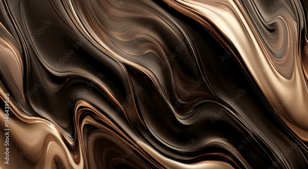 Abstract flowing waves in brown and gold tones. Fluid metallic texture with mocha mousse color gradients. Abstract flowing waves in brown and gold tones. Fluid metallic texture with mocha mousse color gradients.