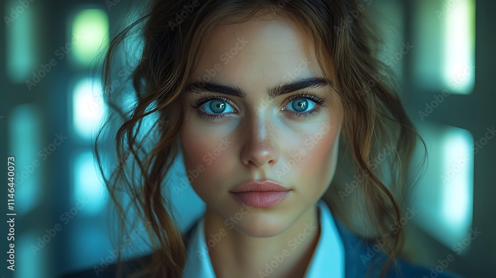 Young Woman With Blue Eyes And Brown Hair Young Woman With Blue Eyes And Brown Hair