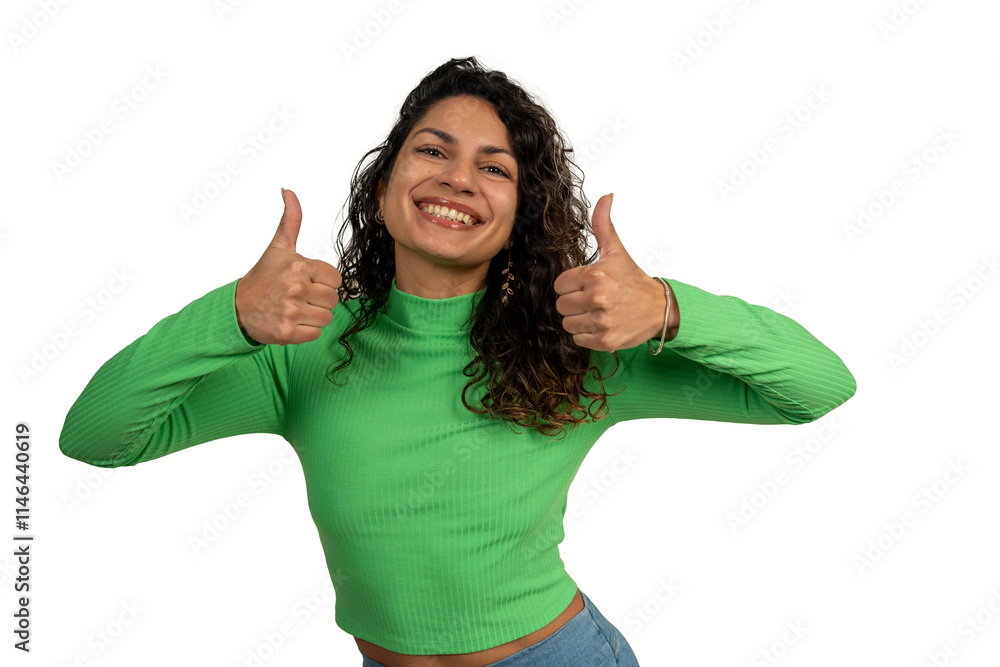 Young latin woman showing thumbs up with both hands and smiling Young latin woman showing thumbs up with both hands and smiling