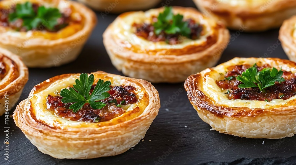 Delicious Savory Mini Tarts with Parsley Garnish Delicious Savory Mini Tarts with Parsley Garnish