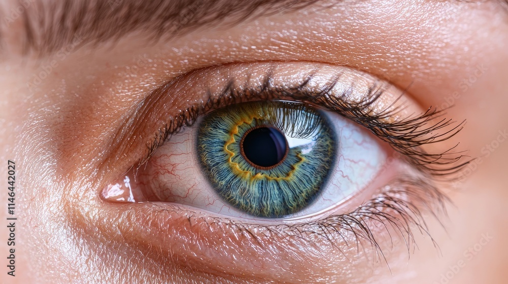 Close-up of a beautiful, healthy human eye with green-blue iris. Close-up of a beautiful, healthy human eye with green-blue iris.