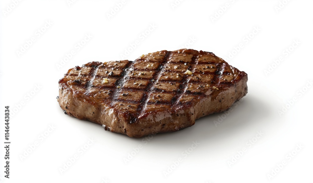 Grilled Steak with Perfect Marks on Minimalistic White Background Grilled Steak with Perfect Marks on Minimalistic White Background