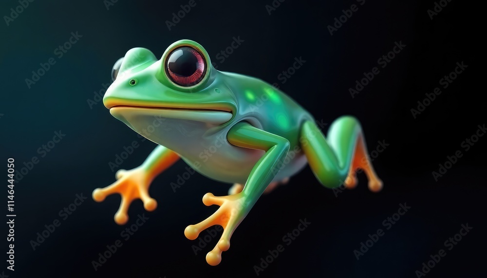 Naklejka premium 4K HD Wallpapers Abstract Digital Frog With Exaggerated Features And Glowing Green Skin, Hopping Through Space. Desktop Wallpaper HD. HD Backgrounds