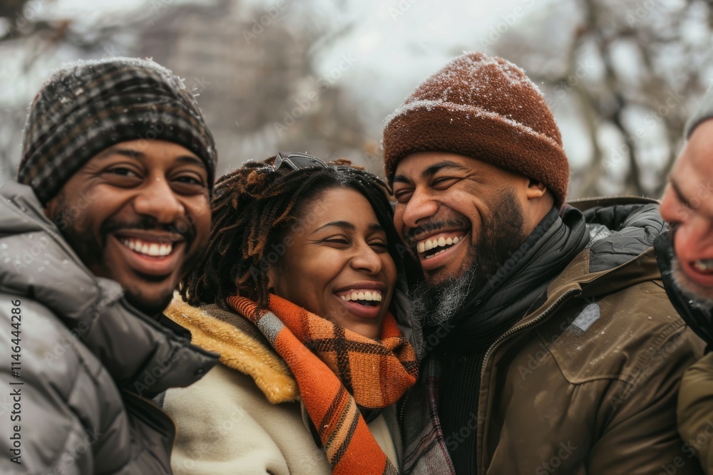 Group of multiethnic friends having fun together on a winter day Group of multiethnic friends having fun together on a winter day