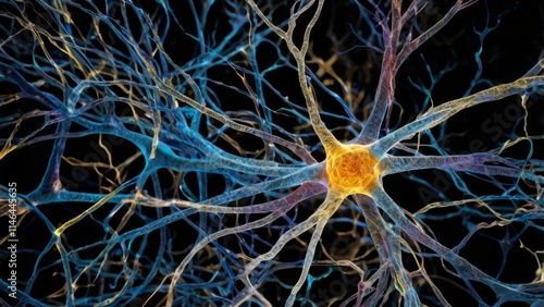 An artistic representation of quantum processes in microtubules inside neurons. The scene depicts microtubules interacting with quantum superposition states, processing multiple possible outcomes of a photo