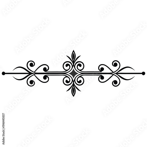 Elegant Decorative Divider Line with Symmetric Ornamental Border, Featuring Floral Motif and Abstract Flourish Filigree Elements