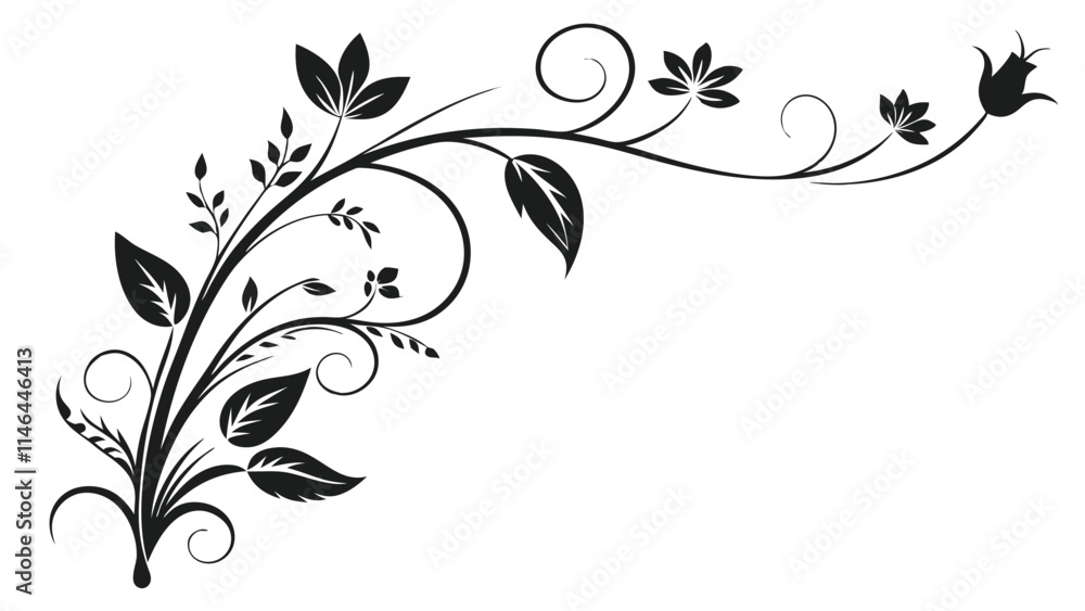 Elegant Decorative Divider Line with Symmetric Ornamental Border, Featuring Floral Motif and Abstract Flourish Filigree Elements Elegant Decorative Divider Line with Symmetric Ornamental Border, Featuring Floral Motif and Abstract Flourish Filigree Elements