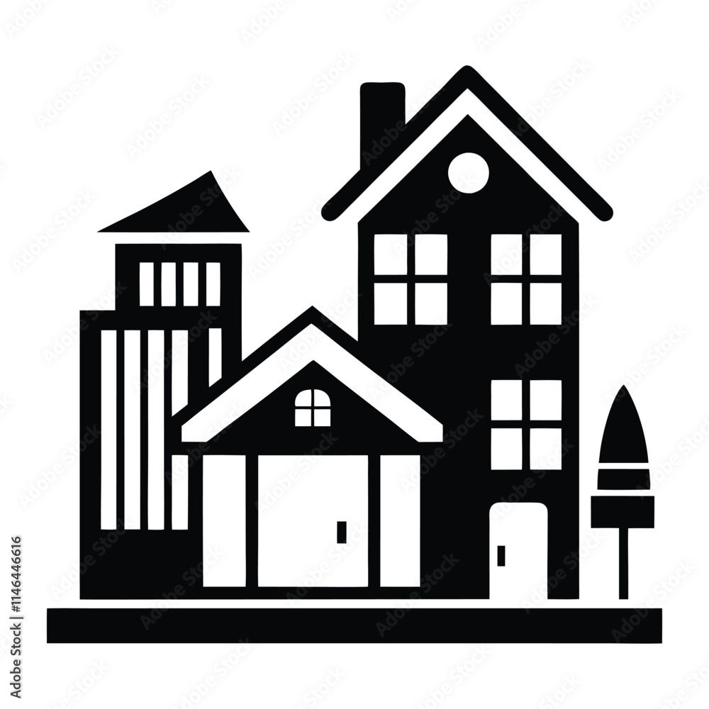 illustrations house building icon black silhouette illustrations house building icon black silhouette