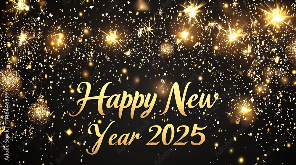 Charming golden hued New Year 2025 backdrop with glowing sparkles and clean lower section perfect for adding festive text or holiday messaging Charming golden hued New Year 2025 backdrop with glowing sparkles and clean lower section perfect for adding festive text or holiday messaging