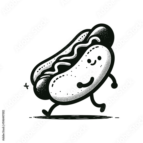 Hand drawn food cartoon walking sketch illustration vector black color. photo