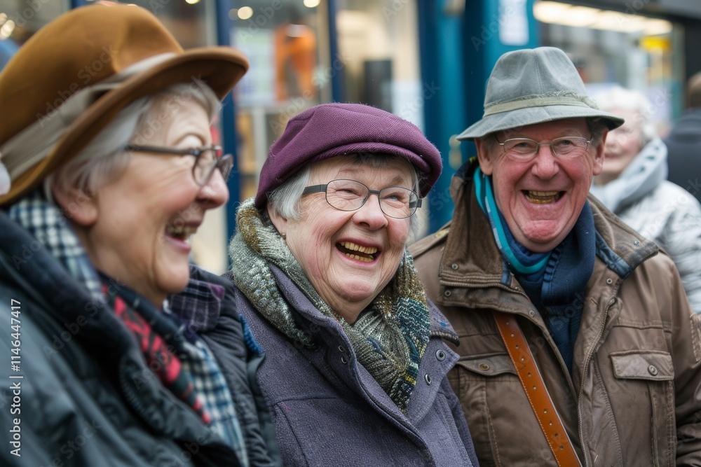 A group of pensioners on the street. A group of pensioners on the street.