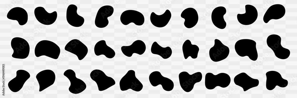 Random blob circles silhouette icon set. An arrangement of black organic shapes. Isolated on a white background. Pebble, drops and stone silhouettes. eps10 55 Random blob circles silhouette icon set. An arrangement of black organic shapes. Isolated on a white background. Pebble, drops and stone silhouettes. eps10 55