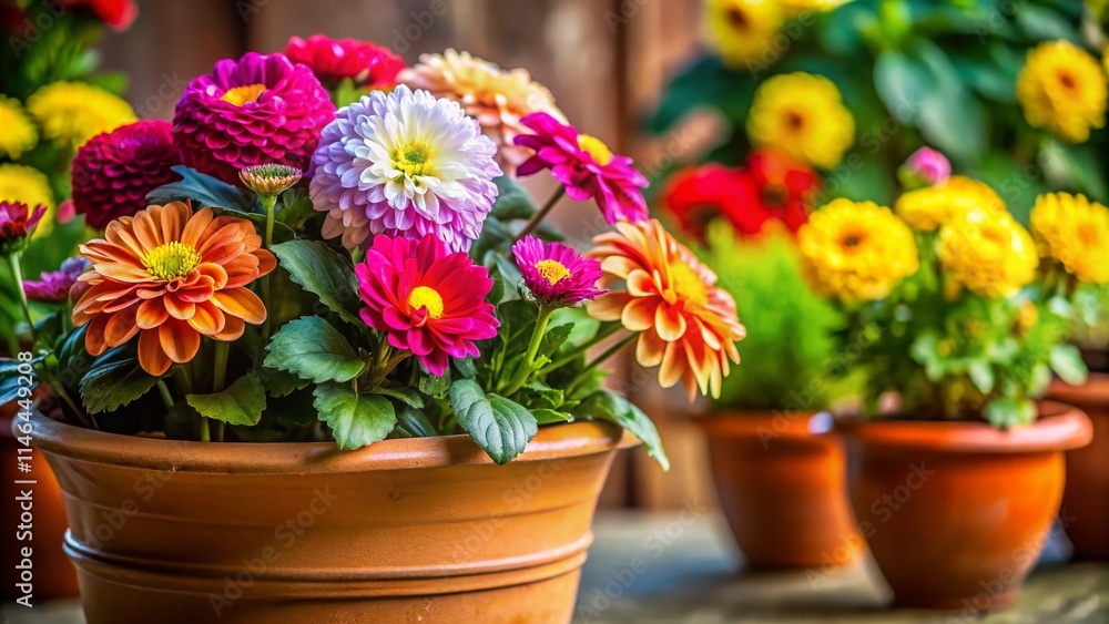 Blooming Potted Flowers: Vibrant Spring Flowers in Decorative Pots, Home Decor, Gardening, Balcony Plants Blooming Potted Flowers: Vibrant Spring Flowers in Decorative Pots, Home Decor, Gardening, Balcony Plants