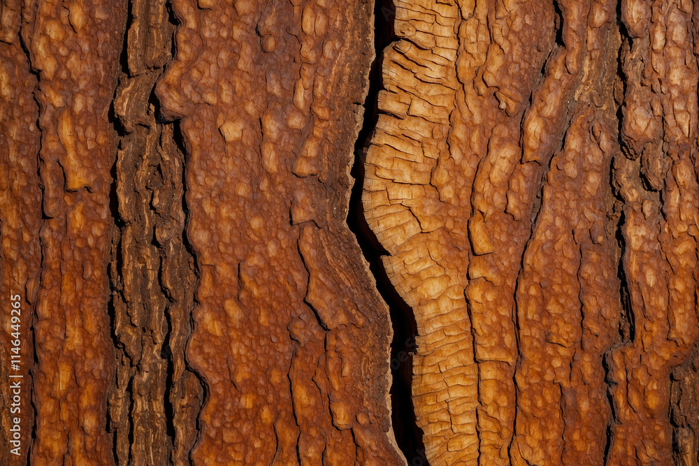 Detailed pine bark macro, deep grooves, natural brown-red tones, resin spots, warm soft light effect Detailed pine bark macro, deep grooves, natural brown-red tones, resin spots, warm soft light effect