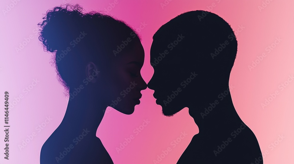 Romantic couple silhouette with vibrant glowing background, perfect Valentine card. Romantic couple silhouette with vibrant glowing background, perfect Valentine card.