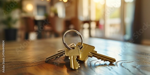 Golden Key and House Key Ring: Real Estate Interior Montage