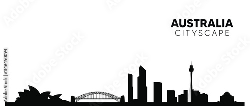 Australia cityscape silhouette vector on white isolated 