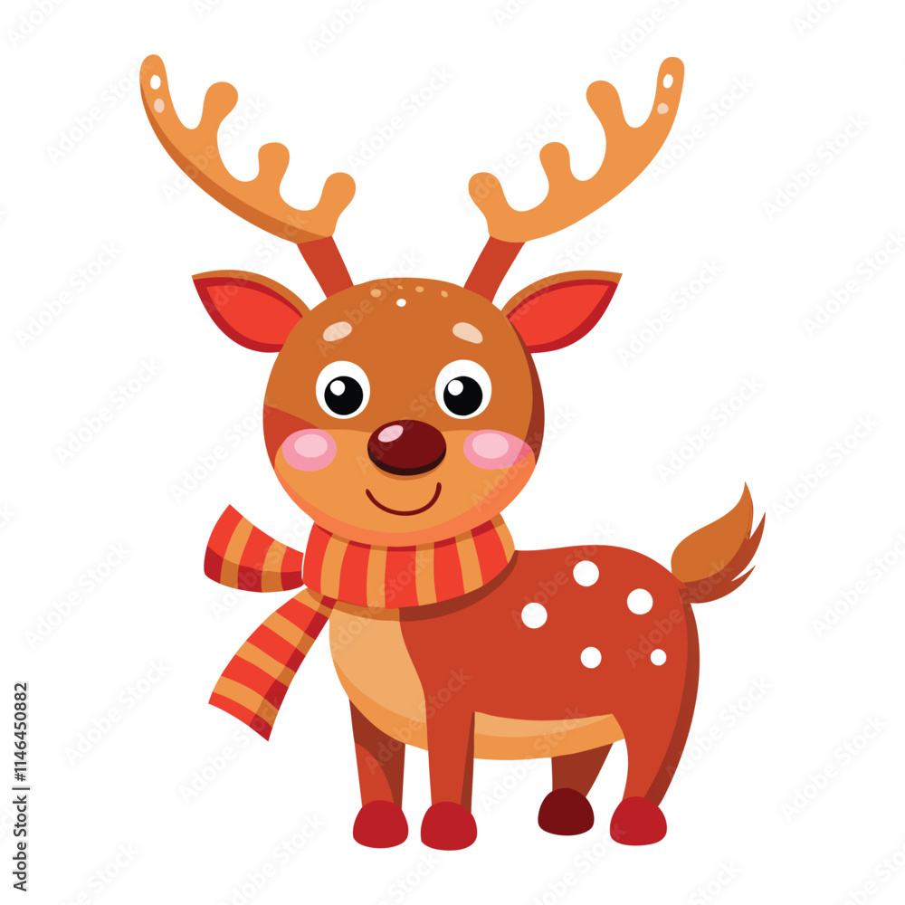 vector jolly cartoon reindeer with a red nose and festive vector jolly cartoon reindeer with a red nose and festive