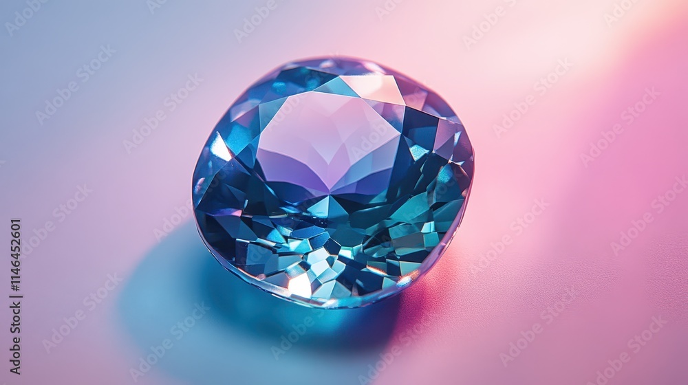 Unique top-down view of an isolated cushion-cut teal gemstone on a soft background Unique top-down view of an isolated cushion-cut teal gemstone on a soft background