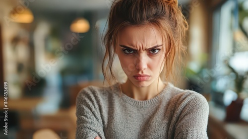 Irritable person showing frustration in a cozy indoor environment