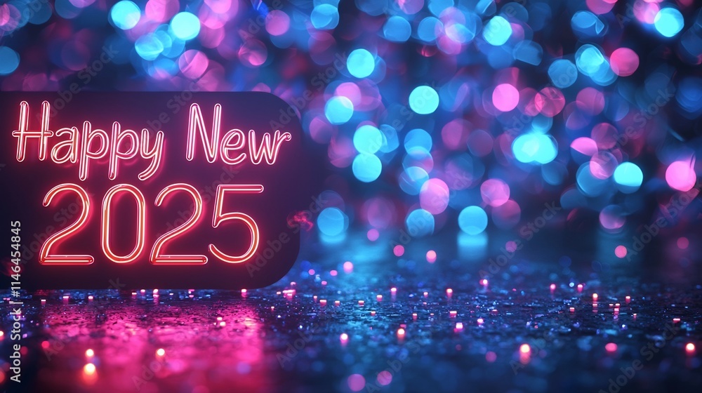 Stunning Neon Lights and Vibrant Bokeh Effects Create a Modern Futuristic New Year 2025 Design with Blank Space for Text or Overlays Stunning Neon Lights and Vibrant Bokeh Effects Create a Modern Futuristic New Year 2025 Design with Blank Space for Text or Overlays