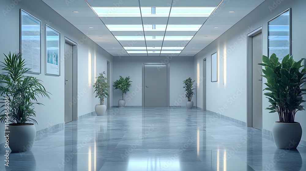 Modern Office Hallway 3D Illustration Modern Office Hallway 3D Illustration