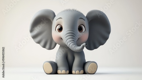 Cute cartoon elephant sitting on a white background with a joyful expression photo