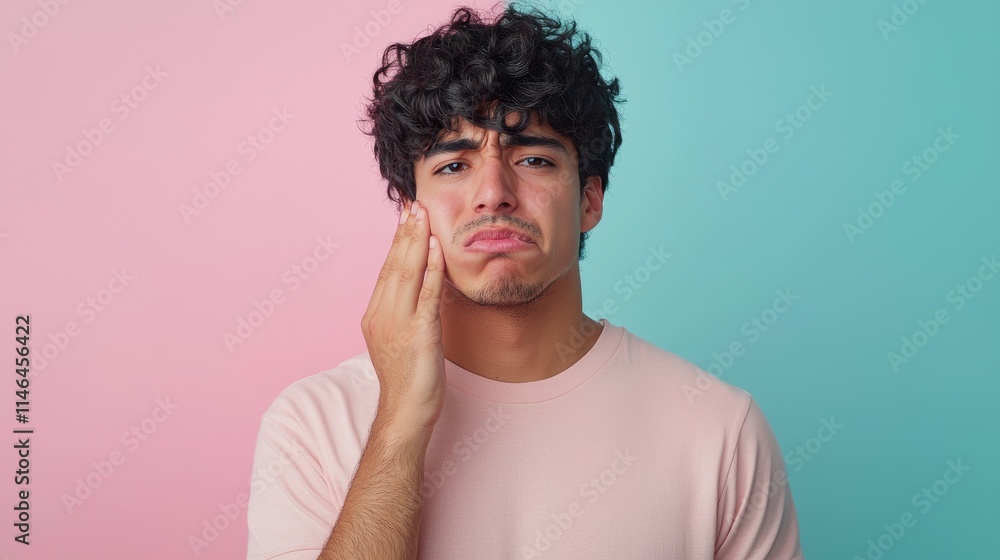 Man Experiencing Severe Toothache Pain Touching Jaw. Man Experiencing Severe Toothache Pain Touching Jaw.