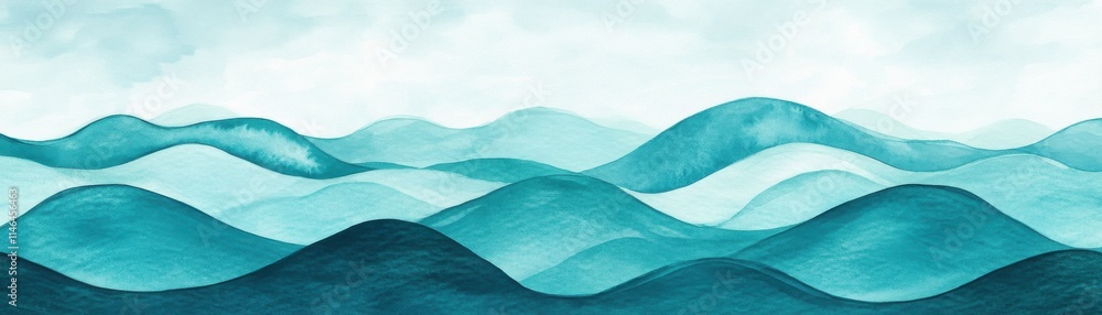 Fototapeta premium Stylized waves in calming shades of blue create a serene view.