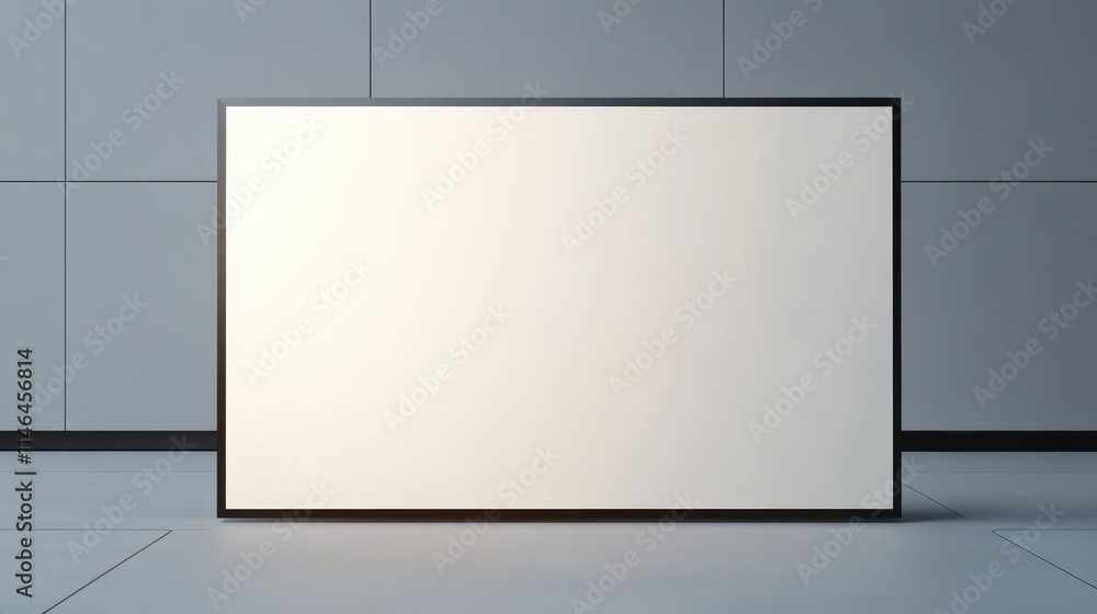 Blank exhibit sign in an art gallery setting ready for display or announcement Blank exhibit sign in an art gallery setting ready for display or announcement