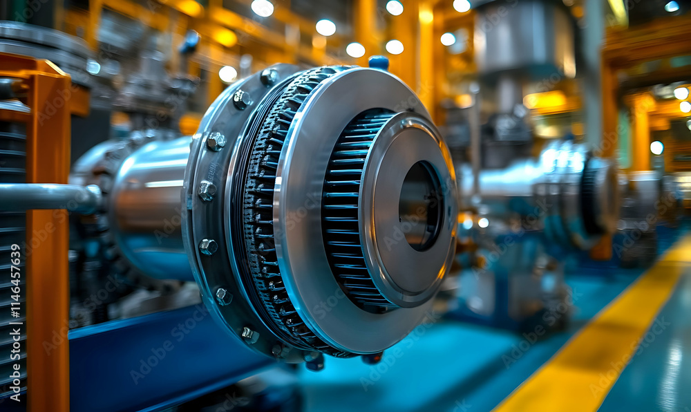 Close-up of a turbine component in an industrial setting, showcasing engineering precision. Close-up of a turbine component in an industrial setting, showcasing engineering precision.