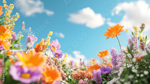 Vibrant Flower Field Under a Clear Sky