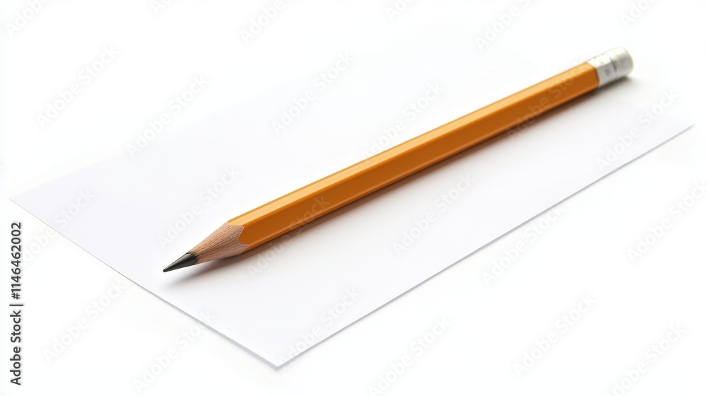 Orange Pencil on Blank Sheet of Paper Ready for Writing or Drawing Orange Pencil on Blank Sheet of Paper Ready for Writing or Drawing