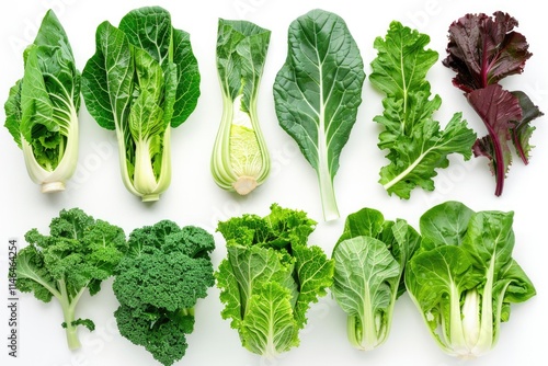 Leafy Vegetable. Assortment of Dark Green Leafy Vegetables including Bok Choy and Kale photo