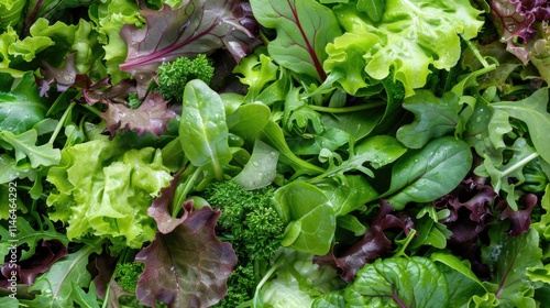 Leafy Green Salad. Fresh Mix of Field Greens Piled in Closeup View