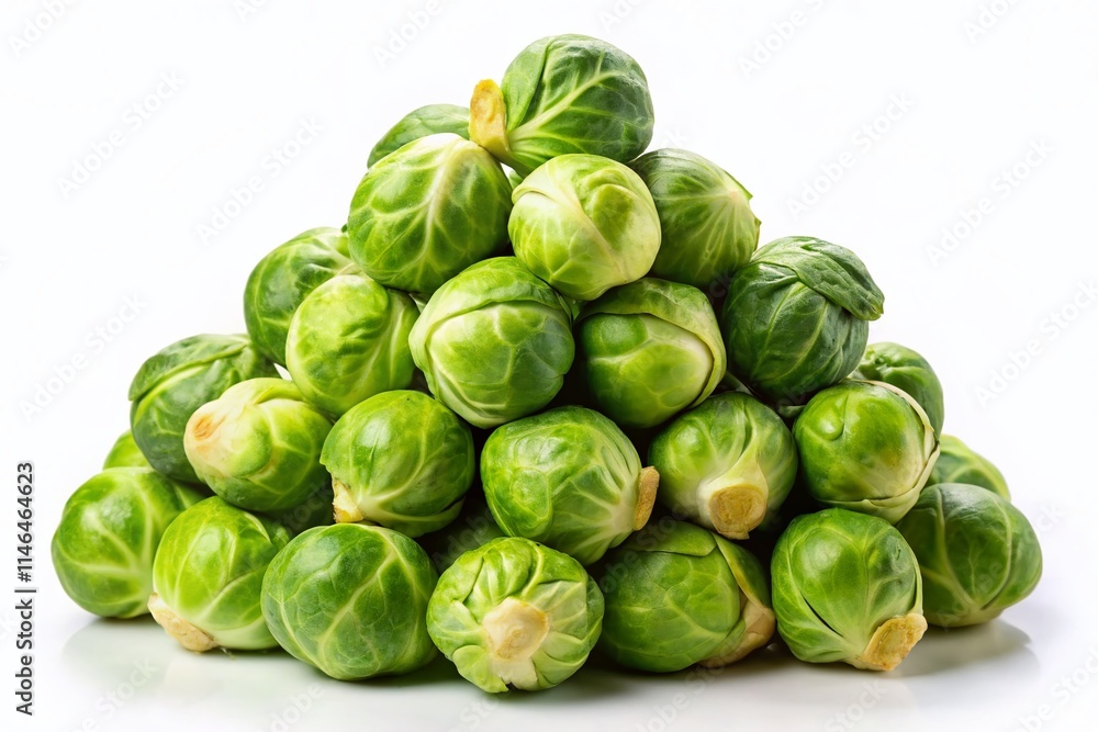 Candid Photo: Isolated Stack of Brussel Sprouts, Fresh Vegetable Produce, White Background, Food Photography Candid Photo: Isolated Stack of Brussel Sprouts, Fresh Vegetable Produce, White Background, Food Photography
