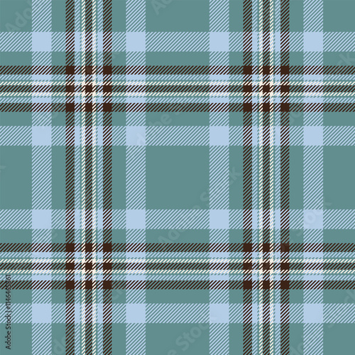 Large vector pattern fabric, 1950s background textile check. Long seamless texture tartan plaid in cyan and light colors.