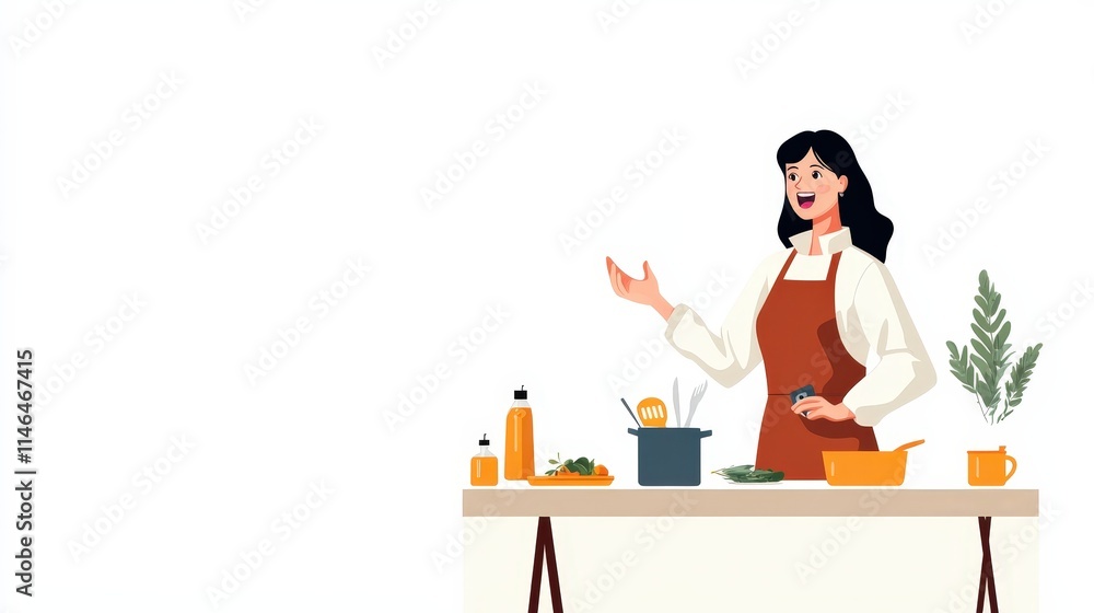 Cheerful Cook Demonstrating Ingredients and Cooking Techniques in a Well-Organized Kitchen Setting Cheerful Cook Demonstrating Ingredients and Cooking Techniques in a Well-Organized Kitchen Setting