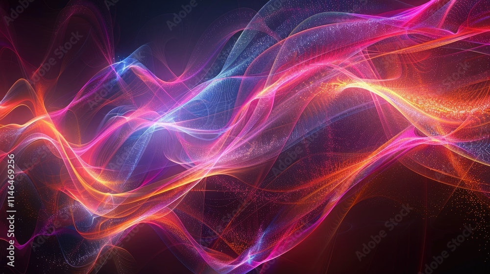Abstract neon curves in a layered, fluid arrangement Abstract neon curves in a layered, fluid arrangement
